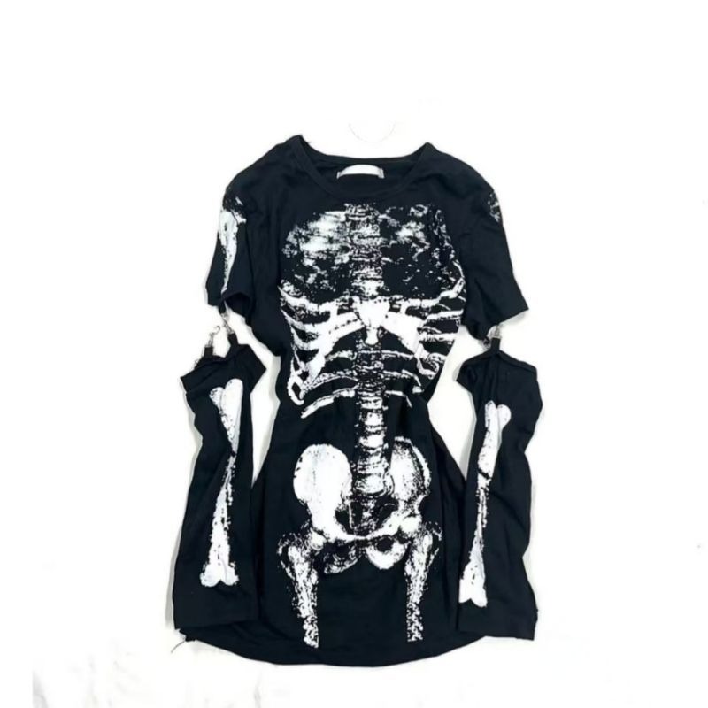 Summer Goth Clothing - Camiseta con Estampado de Esqueleto Gótico