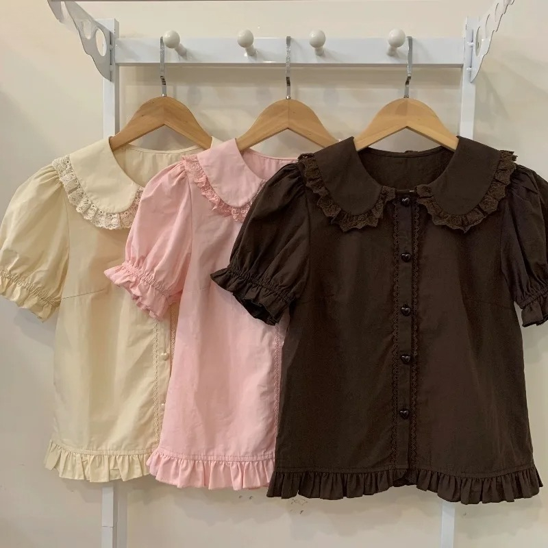 Summer Kids Clothing - Camisas japonesas Kawaii Lolita para mujer,