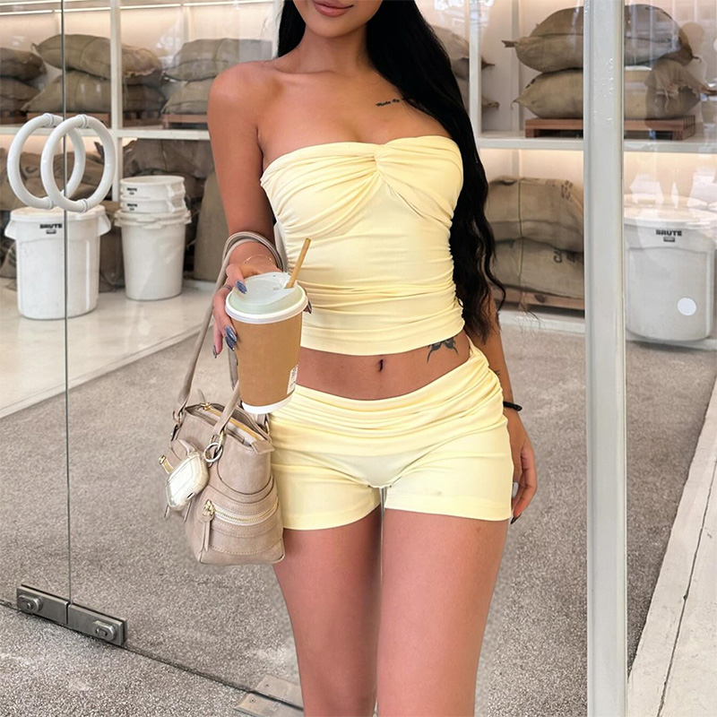 Summer Clothing For Petite Women - Conjunto de Top Corto Tubo Fruncido