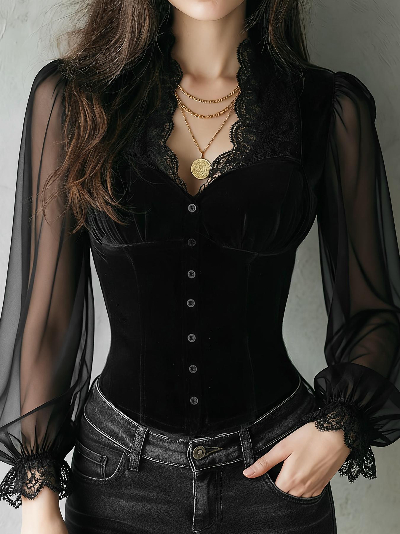 Camisa entallada de color sóli - Summer Goth Clothing reseña y precio