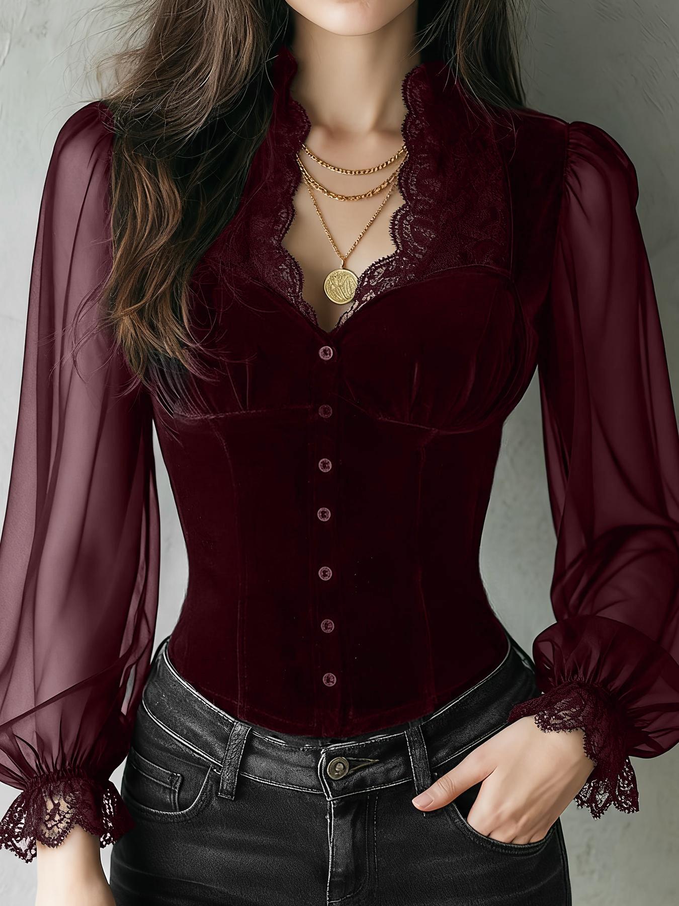 Camisa entallada de color sóli - Summer Goth Clothing reseña y precio