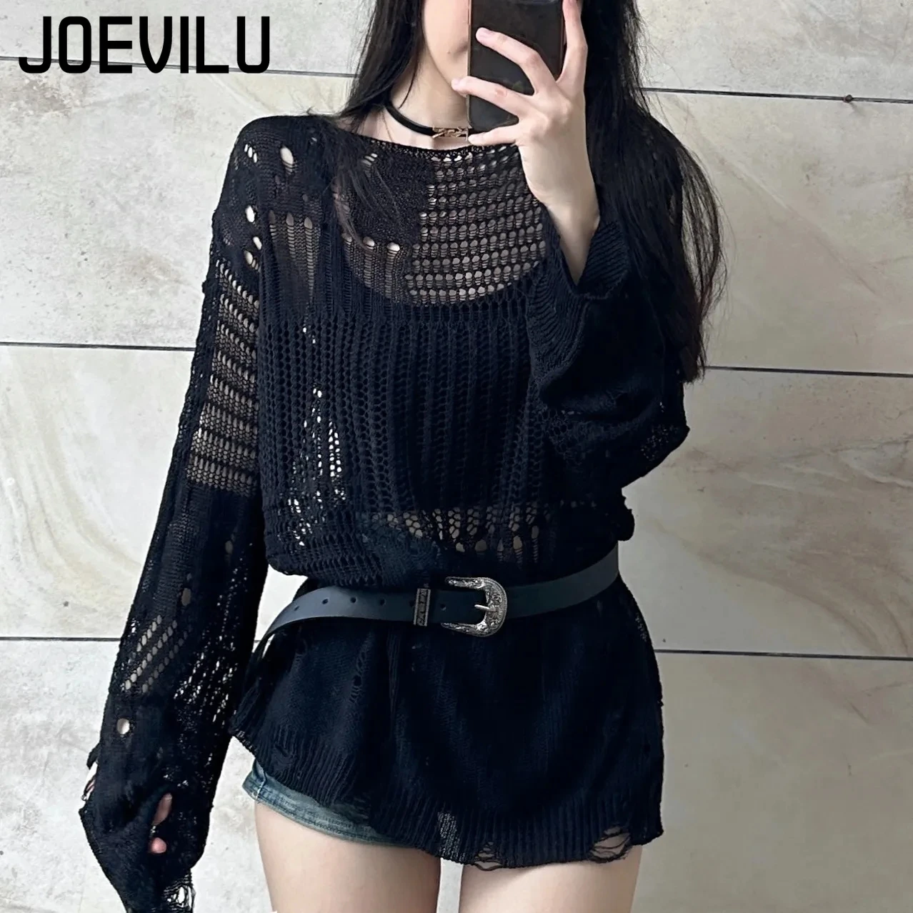 JOEVILU-Blusa de punto con hue - Summer Goth Clothing reseña y precio