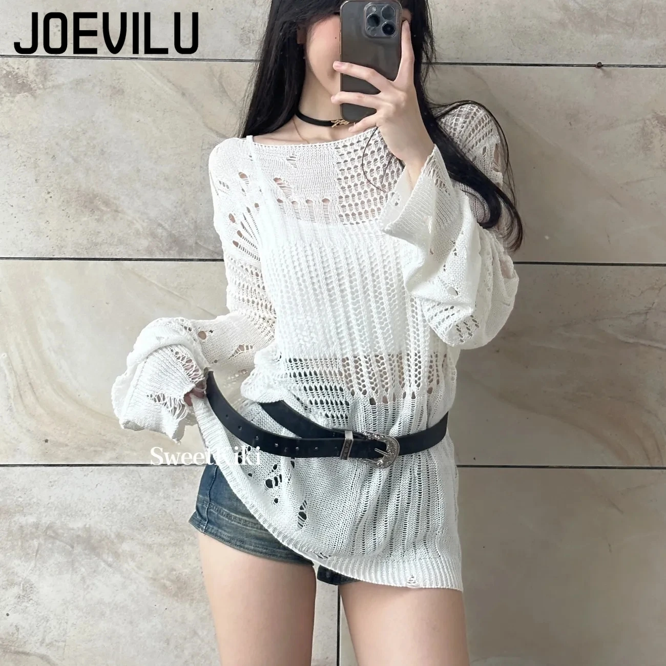 JOEVILU-Blusa de punto con hue - Summer Goth Clothing reseña y precio